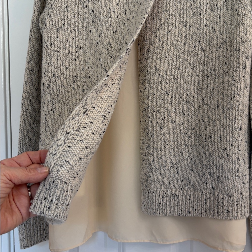 Club Monaco Wool Blend Marled Beige/Gray Knit Sweater with Cream Under Layer - Picture 11 of 11